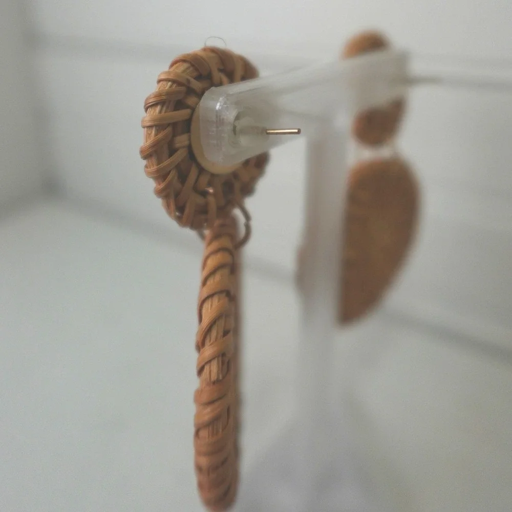 Large Y2K Woven Earrings Rattan Wicker Boho Hippie Vintage Pierced Jewelry